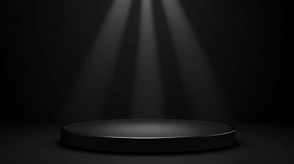 Dark Circular Platform Under Spotlights