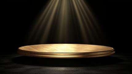 Golden Round Platform Illuminated By Spotlight Beams