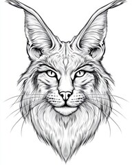 Obraz premium Majestic Lynx Illustration with Detailed Fur and Striking Features in Black and White Style