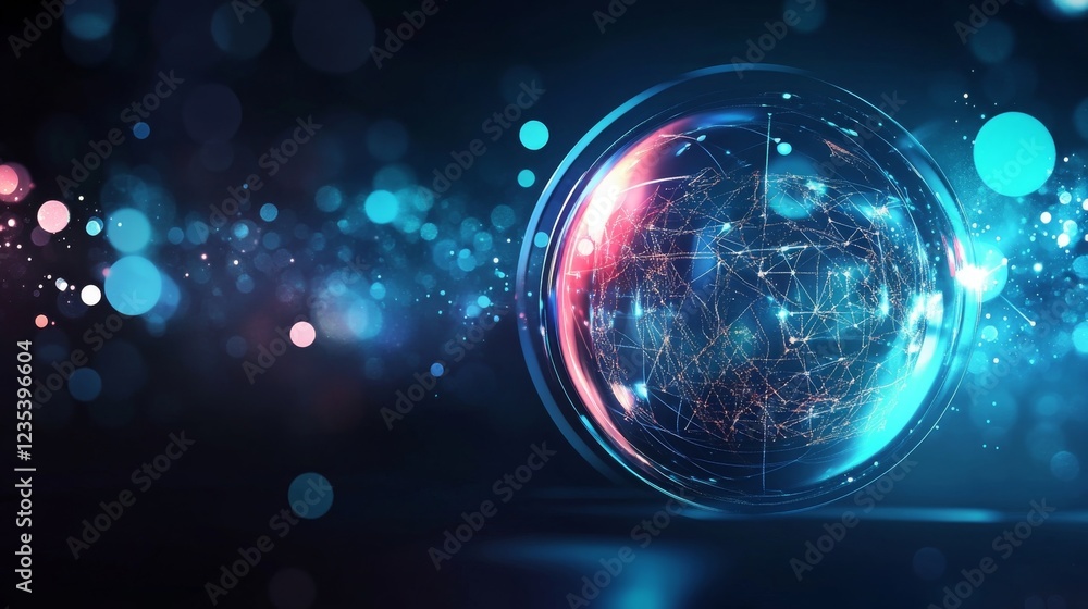 Poster futuristic abstract globe network visualization