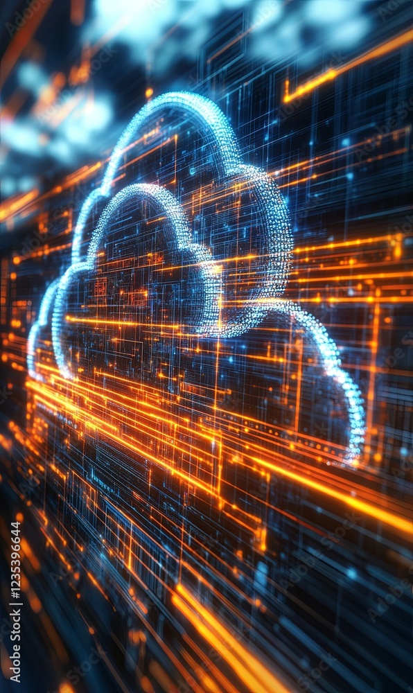Poster cloud computing data stream digital cyberspace network background technology concept