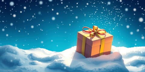 Christmas scene A paper gift box in the snow.