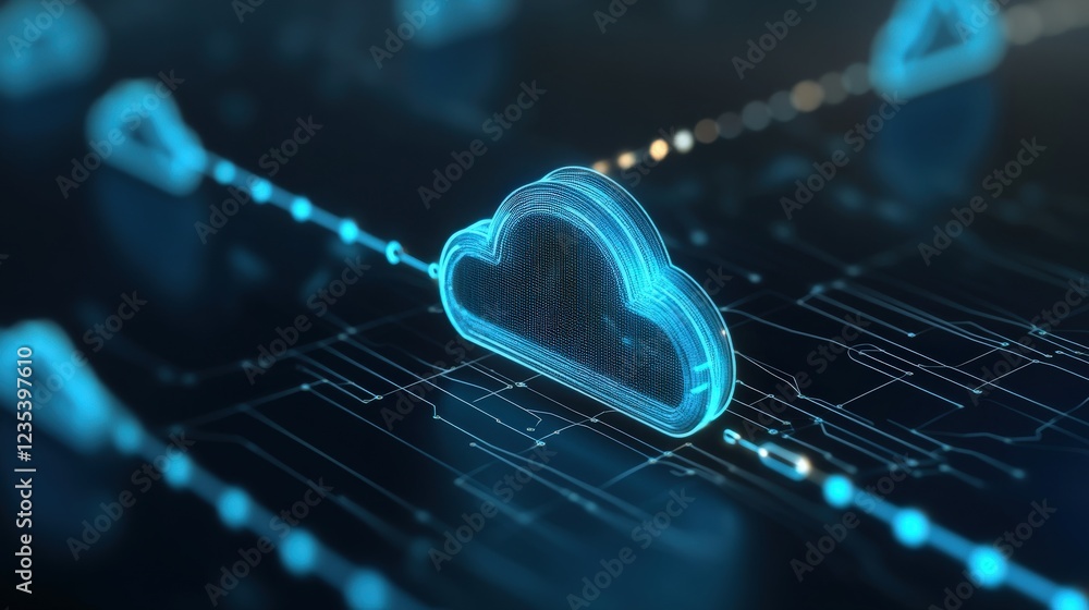 Poster digital cloud concept with data connections and technology background