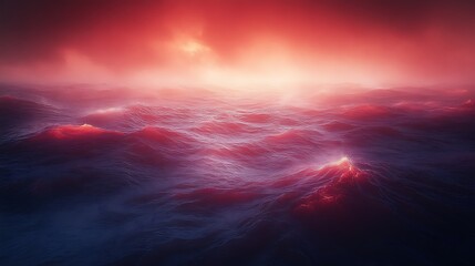 Fototapeta premium Crimson Waves Underneath a Red Sky