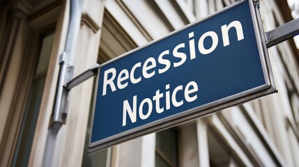 Fototapeta premium Recession Notice Sign Displayed on Urban Building in a Business District