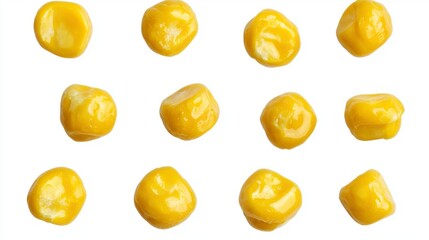 Fresh and Vibrant Corn Kernels on White Background Perfect for Culinary and Food-Related Projects
