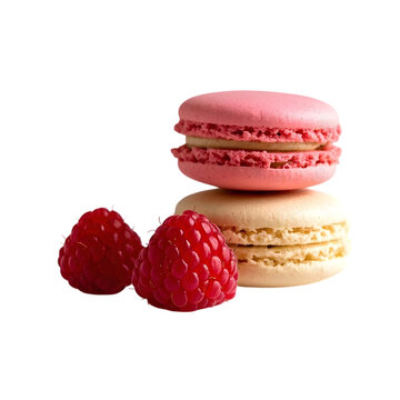 Raspberry and macrons isolated on white or transparent bakcground