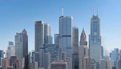 Naklejka premium テレビ会議 背景用 CG オフィス外観 都市 高層ビル cityscape video conferencing background