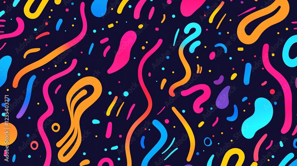 Poster colorful abstract pattern with fluid shapes and vibrant colors on dark background