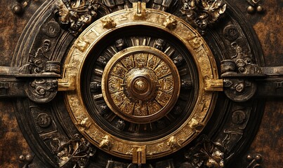 Intricate circular metal mechanism with ornate details, ideal for fantasy or steampunk projects