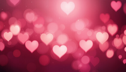 Fototapeta premium Soft Pink Bokeh Hearts, Dreamy pink bokeh background with soft, glowing hearts.