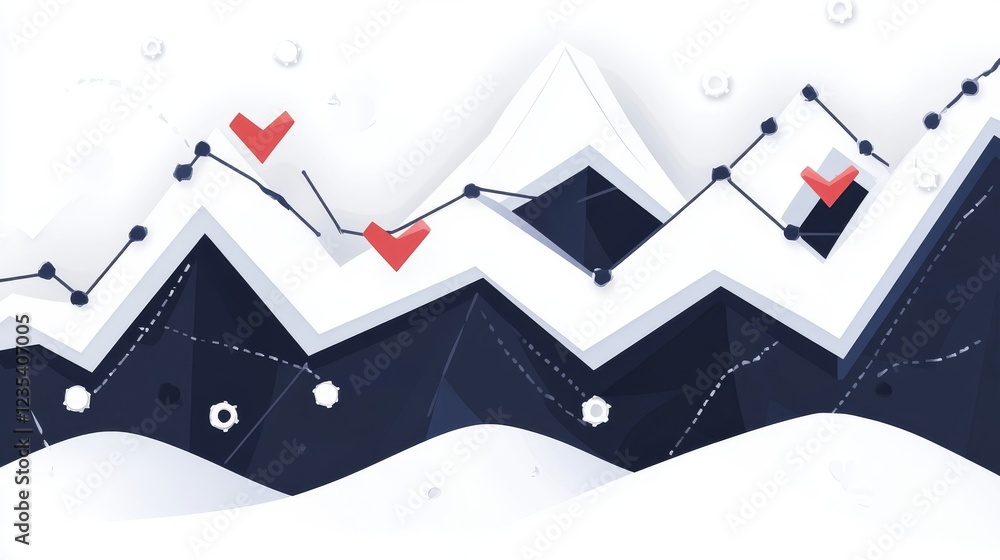 Poster abstract graph showing progress and success with checkmarks