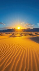 Vibrant Desert Sunset with Golden Sand Dunes