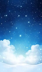 Fototapeta premium Snowy landscape under starry night sky, ideal for winter holiday designs