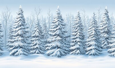 Snowy pine forest winter landscape background