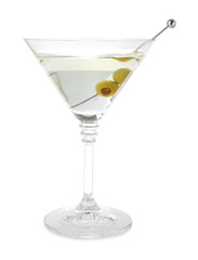 Martini cocktail with olives in glass isolated on white