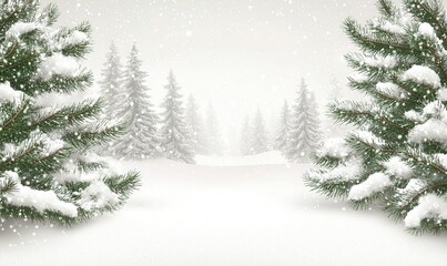 Obraz premium Snowy winter forest landscape with falling snow, ideal for holiday backgrounds