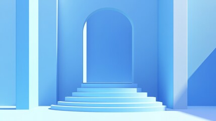 Fototapeta premium Blue Minimalist Archway With Circular Staircase