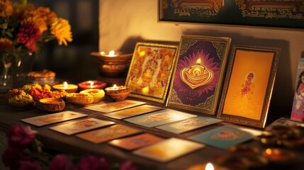 A Religious Shrine Decorated with Candles, Flowers, and Pictures