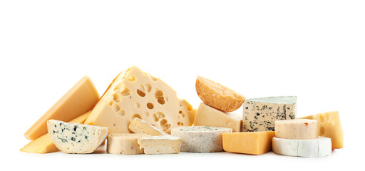 Different types of cheese isolated on white