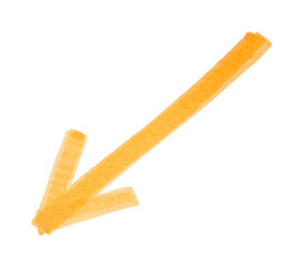 One orange drawn arrow isolated on white