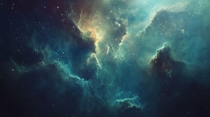 Cosmic Nebula with Swirling Clouds of Gas and Stars