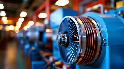 Obraz premium Vibrant Blue Industrial Turbine with Copper Coils