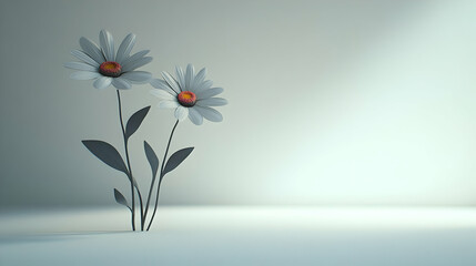 Naklejka premium Elegant 3D Render of Two Daisies in a Minimalist Setting