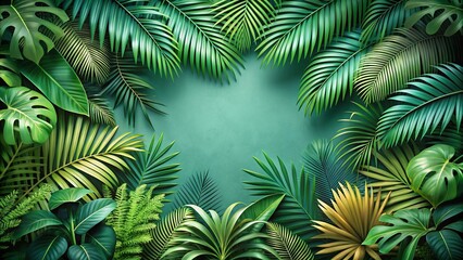 Lush Tropical Foliage Creates a Vibrant and Serene Natural Frame Perfect for Your Design Projects