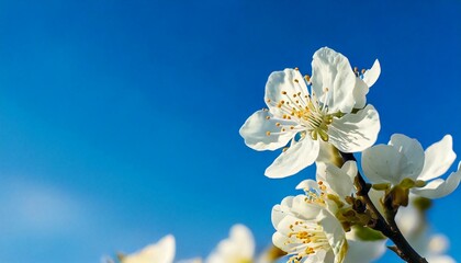 春の青空と美しい梅の花　白梅