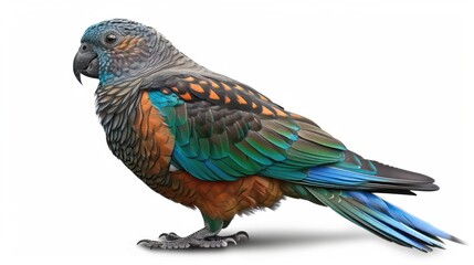 Obraz premium colorful parrot with vibrant blue, green, and orange feathers, showcasing its unique plumage and strong beak. This bird stands confidently, highlighting its striking appearance
