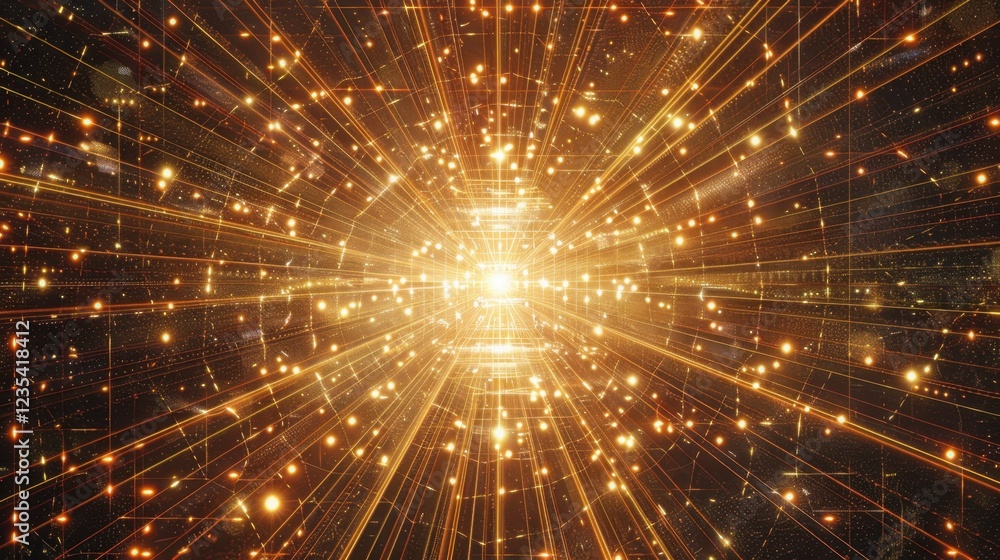 Poster vibrant explosion of light and energy radiates from central point, creating mesmerizing pattern of g