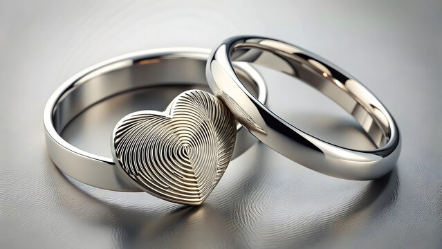Pair of Wedding Rings with Fingerprint Heart Design