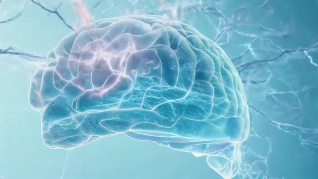 Human brain with lightning on technology background. 3D Rendering
