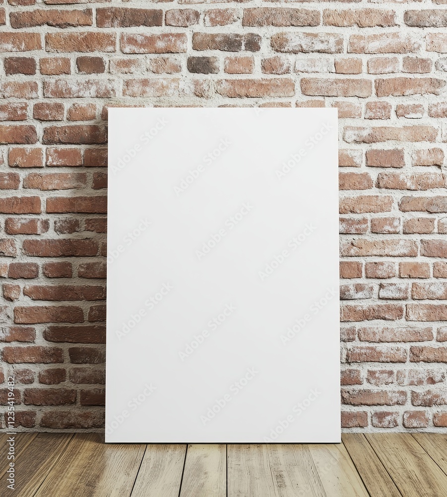 Poster a blank canvas stands against a rustic brick wall, creating a perfect backdrop for artistic expressi