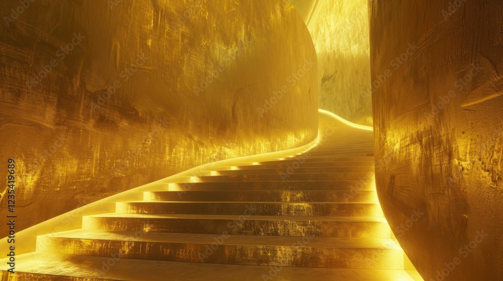 Poster stunning staircase illuminated by warm golden light, creating serene and inviting atmosphere. smooth
