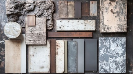 Textured Material Samples Rustic and Industrial Design Palette