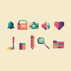 this is set of pixel art icon with simple color this item good for presentations,stickers, icons, t shirt design,game asset,logo and your project.