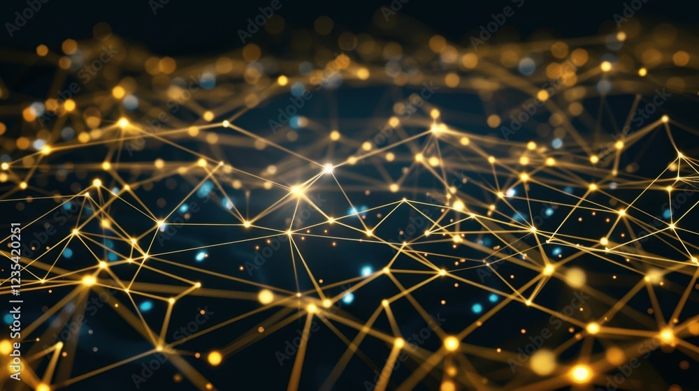 Poster digital network connections with glowing nodes and lines create vibrant visual. this abstract repres