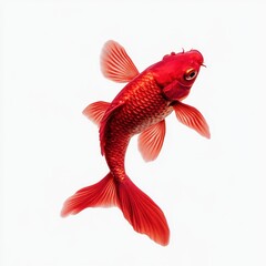 Fototapeta premium Vibrant Red Goldfish Swimming Against White Background