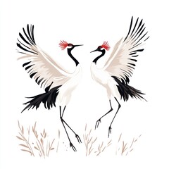 Obraz premium Two Elegant Cranes Dancing Gracefully in Nature