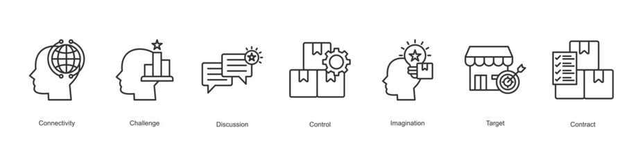Consumer Trends Icon Connectivity, Challenge, Discussion, Control, Imagination, Target, Contract