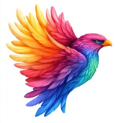 Obraz premium Colorful and Vibrant Abstract Bird with Bright Rainbow Feathers on a White Background