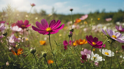 Obraz premium Beautiful spring summer bright natural summer greeting card wildflowers spring concept