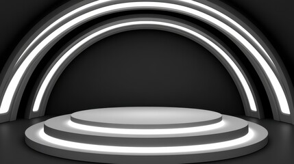 Illuminated Circular Platform with Arched Background