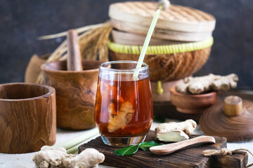 Wedang Jahe, ginger drink with palm sugar, traditional drink from Indonesia
