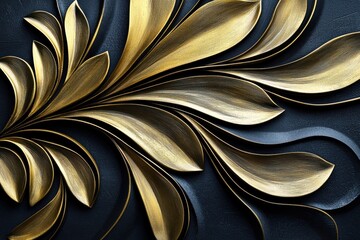 Elegant Golden Leaf Design on Dark Background for Home Decor