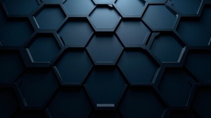 A dark blue, hexagonal patterned background with a reflective surface