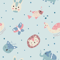 Seamless pattern of cute animals illustration