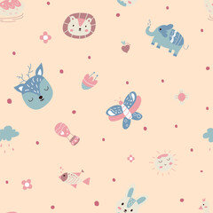 Seamless pattern of cute animals illustration
